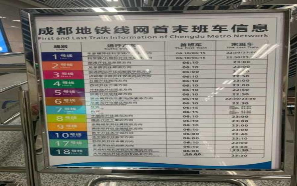 成都地铁时刻表:几点出门才不迟到?