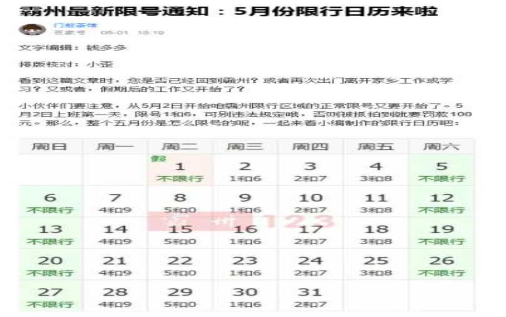 今天霸州限号几和几: 今天我的车能上路吗?