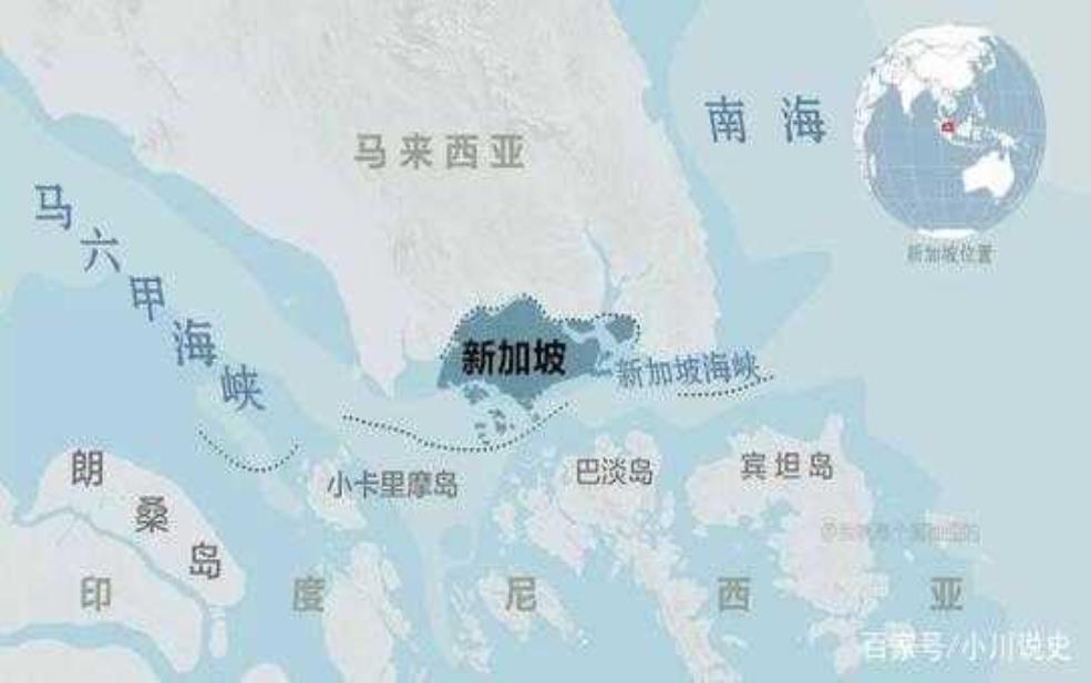 马六甲海峡在地图上的位置,它离新加坡有多远
