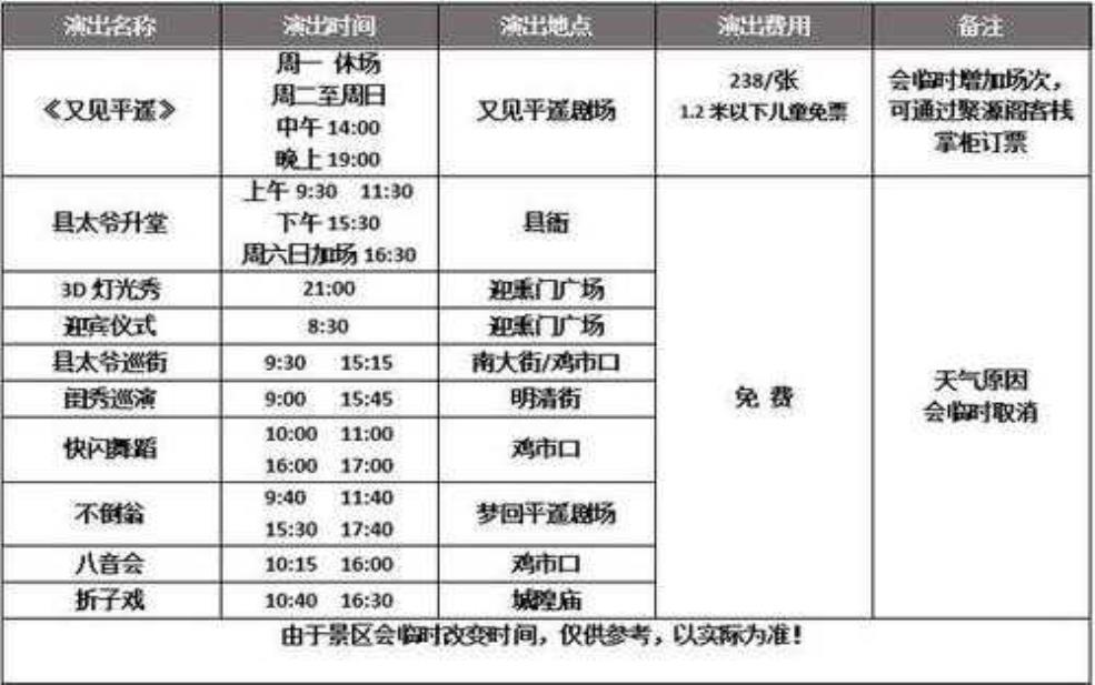 又见平遥演出时间, 你知道吗?