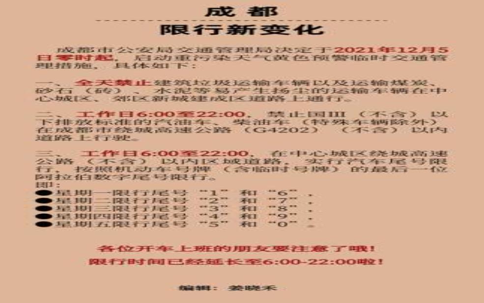 成都车限号还是一整天, 了解规则避免罚款