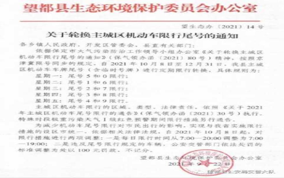 望都限号区域, 你知道如何避开吗?