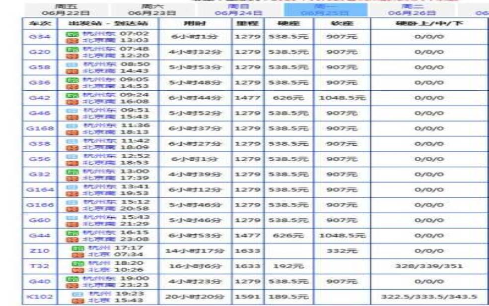  北京到杭州火车时刻表_最新时刻与购票攻略 