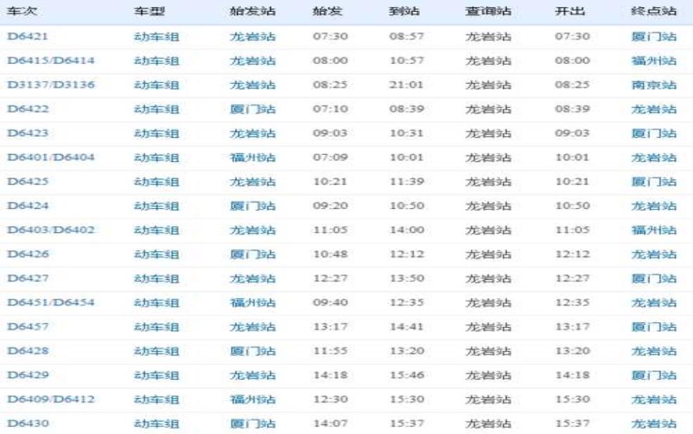 龙岩动车时刻表_最新班次及购票指南