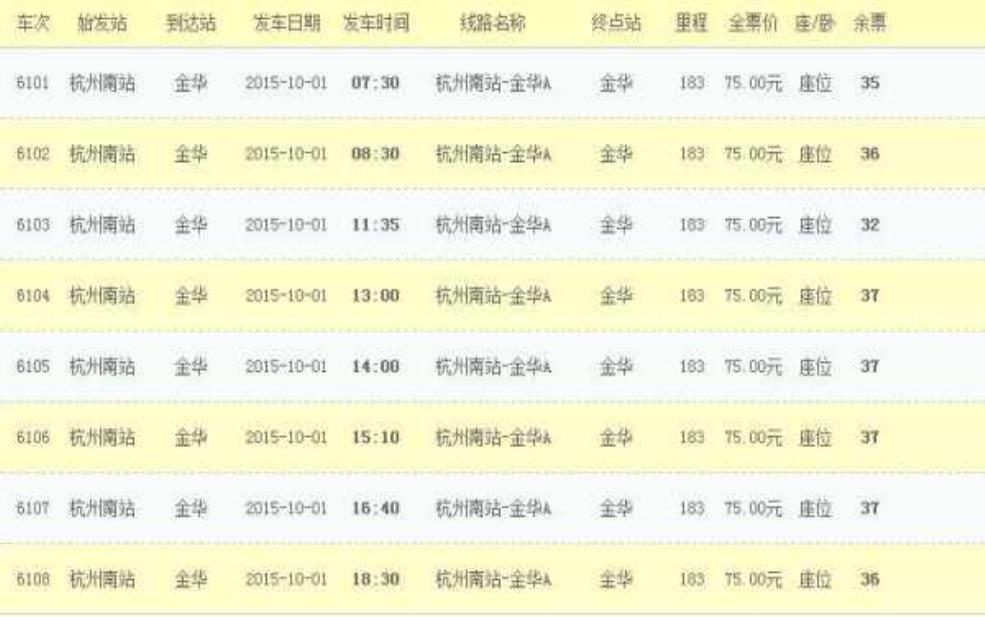  金华到杭州火车时刻表_最新时刻和票价查询 